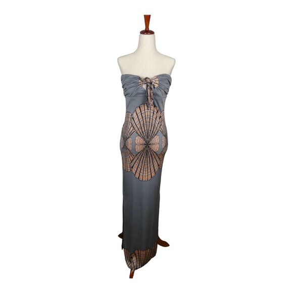 Mara Hoffman Dresses & Skirts - Mara Hoffman Silk Maxi Dress Strapless Sea Shell Tan & Gray Double Slit #1296